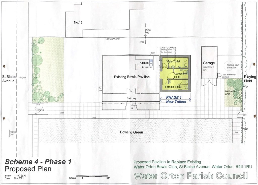 Proposed plan of new toilet block at Water Orton Bowling Club